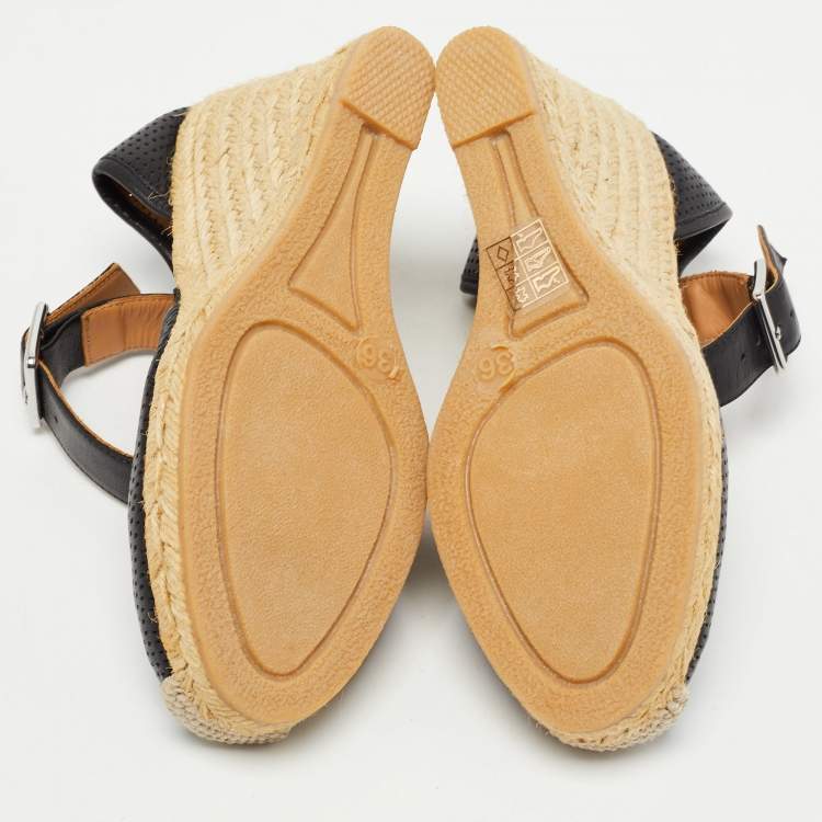Pre Owned Marc by Marc Jacobs Black Leather Wedge Ankle Strap Sandals Size 36   