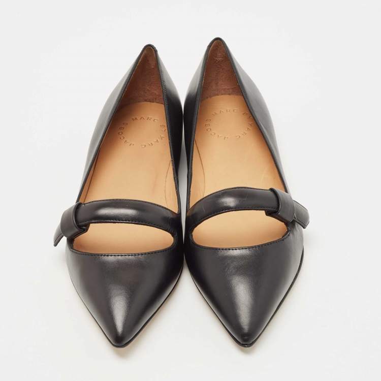 Pre Owned Marc by Marc Jacobs Black Leather Pointed Toe Ballet Flats Size 35