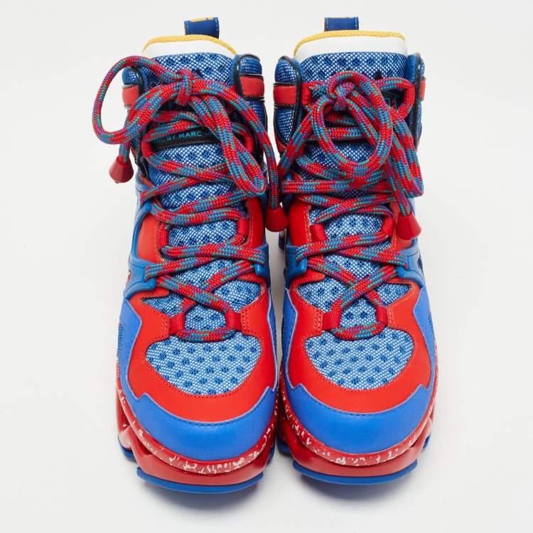 Pre Owned Marc by Marc Jacobs Blue/Red Leather Ninja Wave High Top Sneakers Size 36 