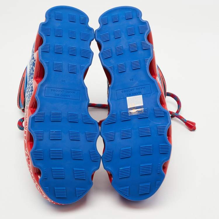 Pre Owned Marc by Marc Jacobs Blue/Red Leather Ninja Wave High Top Sneakers Size 36 