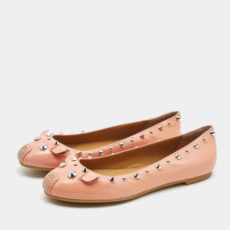 Pre Owned Marc by Marc Jacobs Beige Patent Leather Studded Ballet Flats Size 36