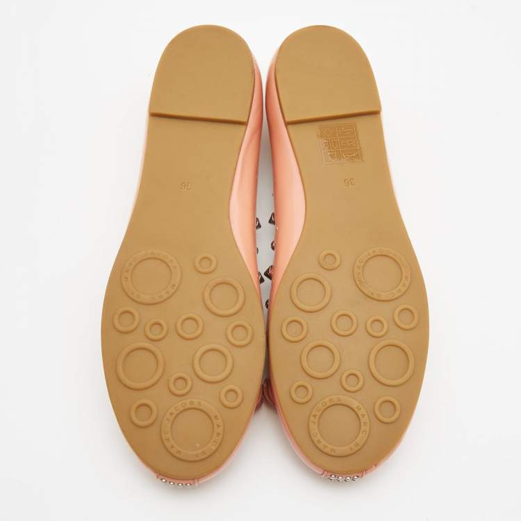 Pre Owned Marc by Marc Jacobs Beige Patent Leather Studded Ballet Flats Size 36