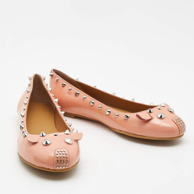 Pre Owned Marc by Marc Jacobs Beige Patent Leather Studded Ballet Flats Size 36