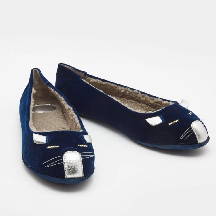 Pre Owned Marc by Marc Jacobs Blue Velvet Mouse Ballet Flats Size 36 