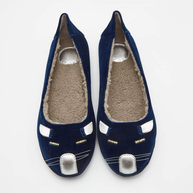 Pre Owned Marc by Marc Jacobs Blue Velvet Mouse Ballet Flats Size 36 