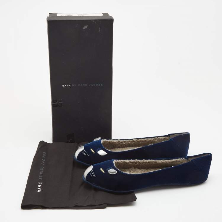 Pre Owned Marc by Marc Jacobs Blue Velvet Mouse Ballet Flats Size 36 