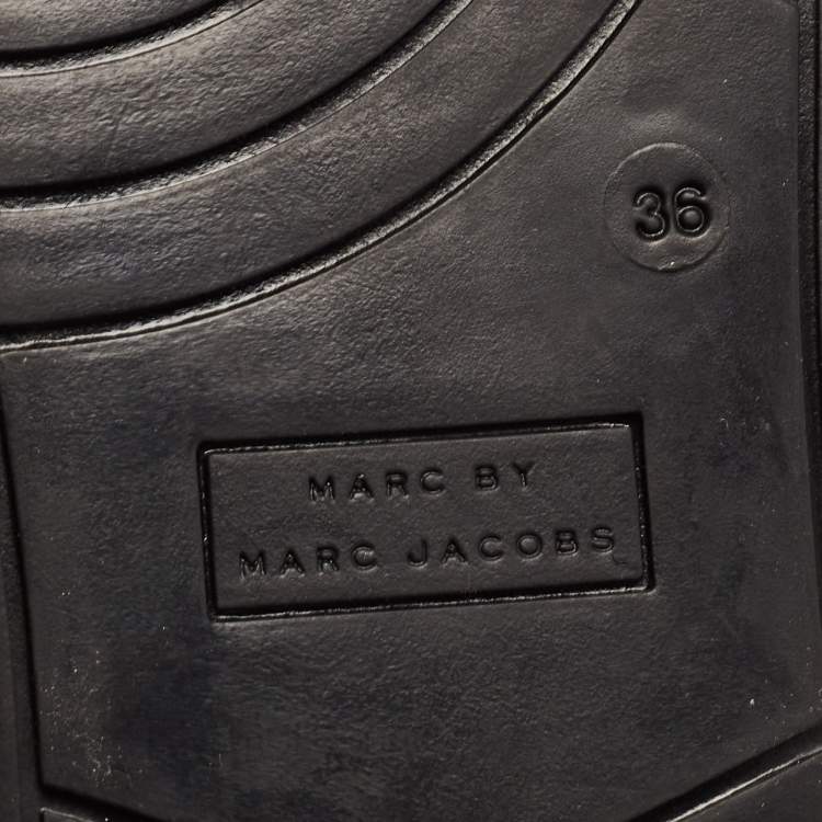Pre Owned Marc by Marc Jacobs Gold/Black Leather and Mesh High Top Sneakers Size 36