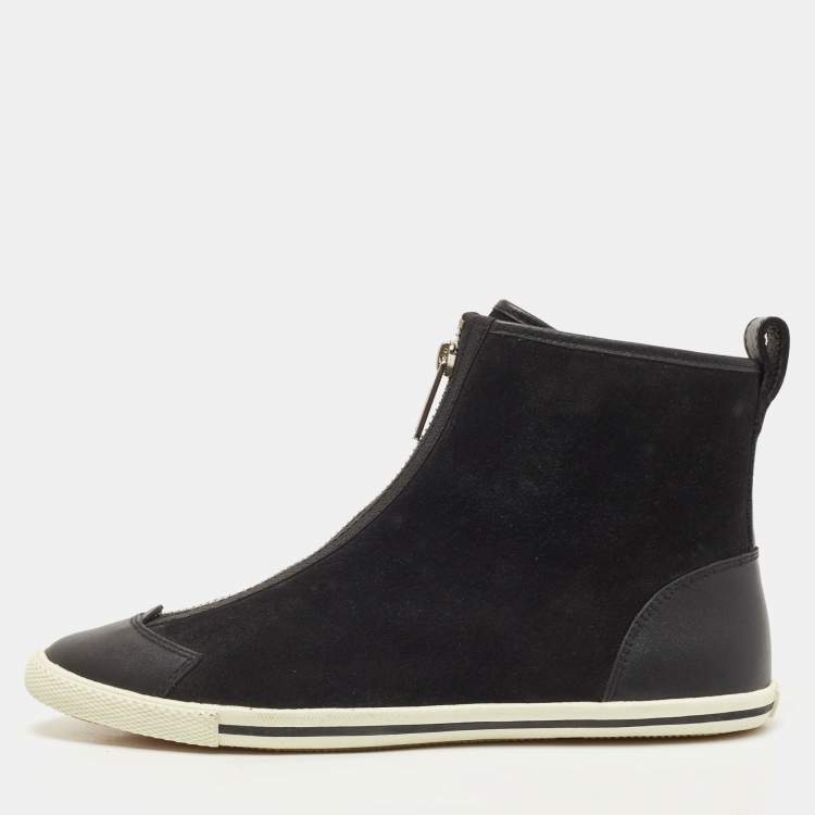 Pre Owned Marc by Marc Jacobs Black Suede and Leather Zip Front High Top Sneakers Size 38