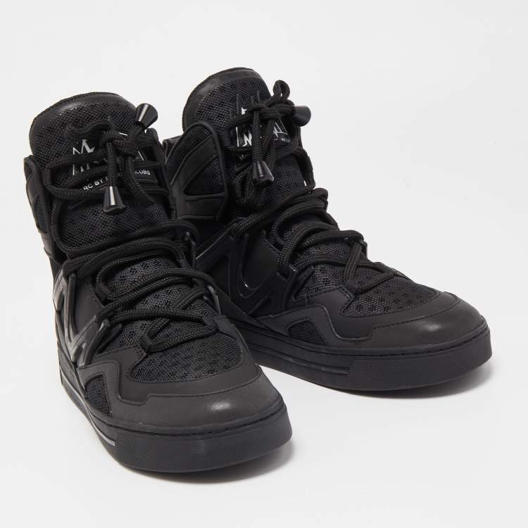 Pre Owned Marc by Marc Jacobs Black Leather and Mesh High Top Sneakers Size 37