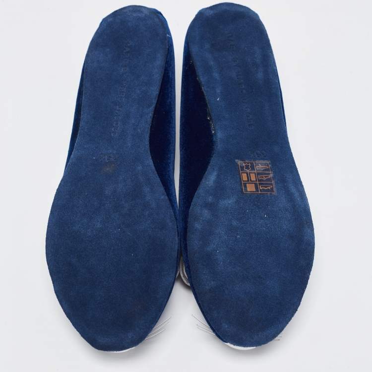 Pre Owned Marc by Marc Jacobs Blue Velvet and Leather Cat Smoking Slippers Size 35.5