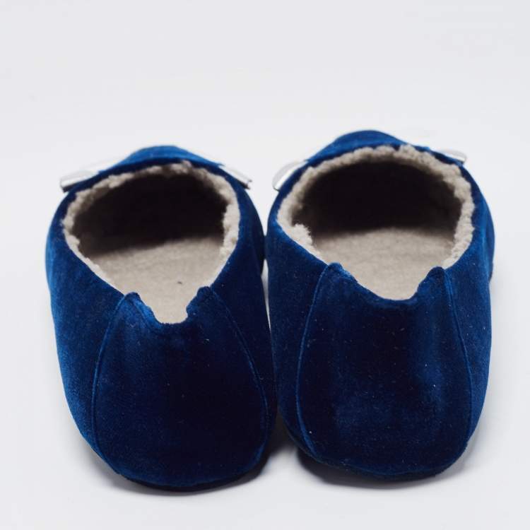 Pre Owned Marc by Marc Jacobs Blue Velvet and Leather Cat Smoking Slippers Size 35.5