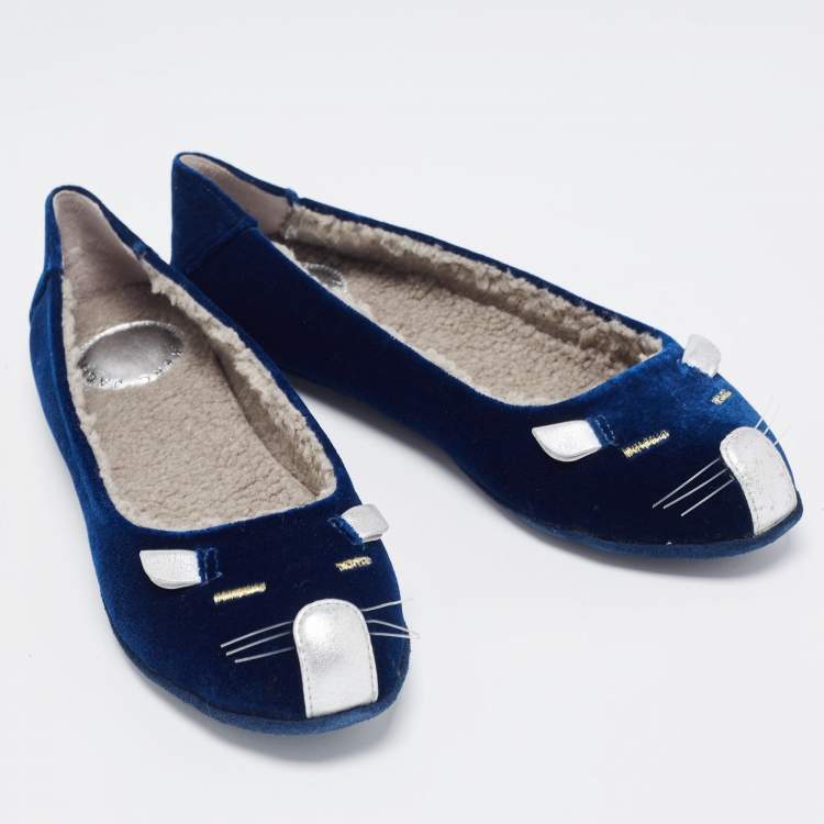 Pre Owned Marc by Marc Jacobs Blue Velvet and Leather Cat Smoking Slippers Size 35.5