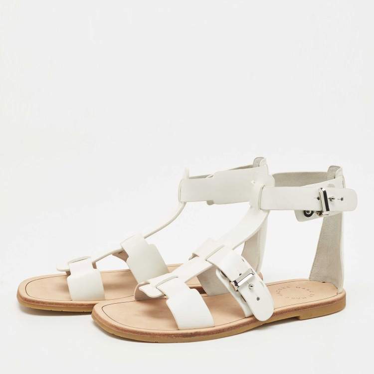 Pre Owned Marc by Marc Jacobs White Leather Ankle Strap Sandals Size 35