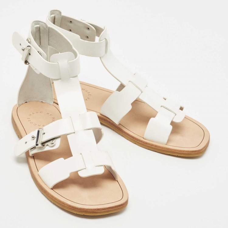 Pre Owned Marc by Marc Jacobs White Leather Ankle Strap Sandals Size 35