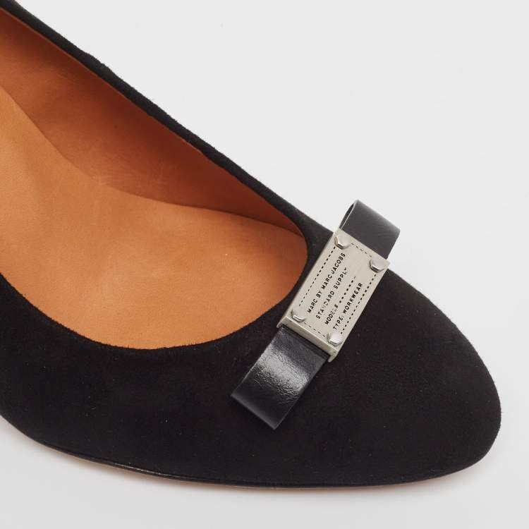 Pre Owned Marc by Marc Jacobs Black Suede Bow Pumps Size 37.5