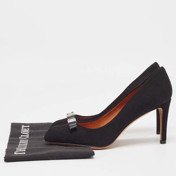 Pre Owned Marc by Marc Jacobs Black Suede Bow Pumps Size 37.5