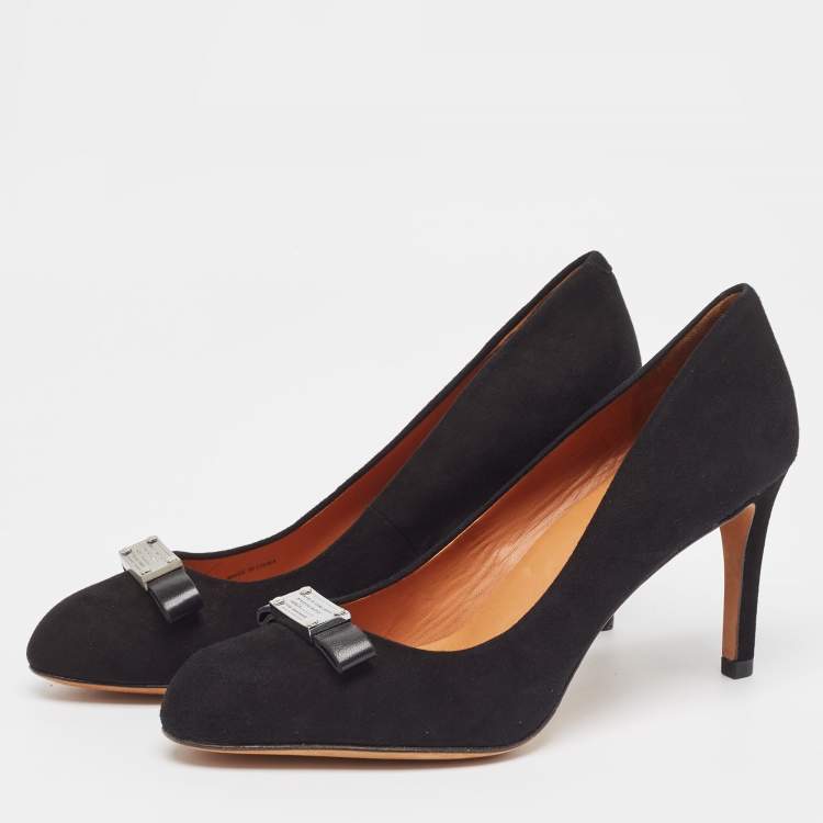 Pre Owned Marc by Marc Jacobs Black Suede Bow Pumps Size 37.5