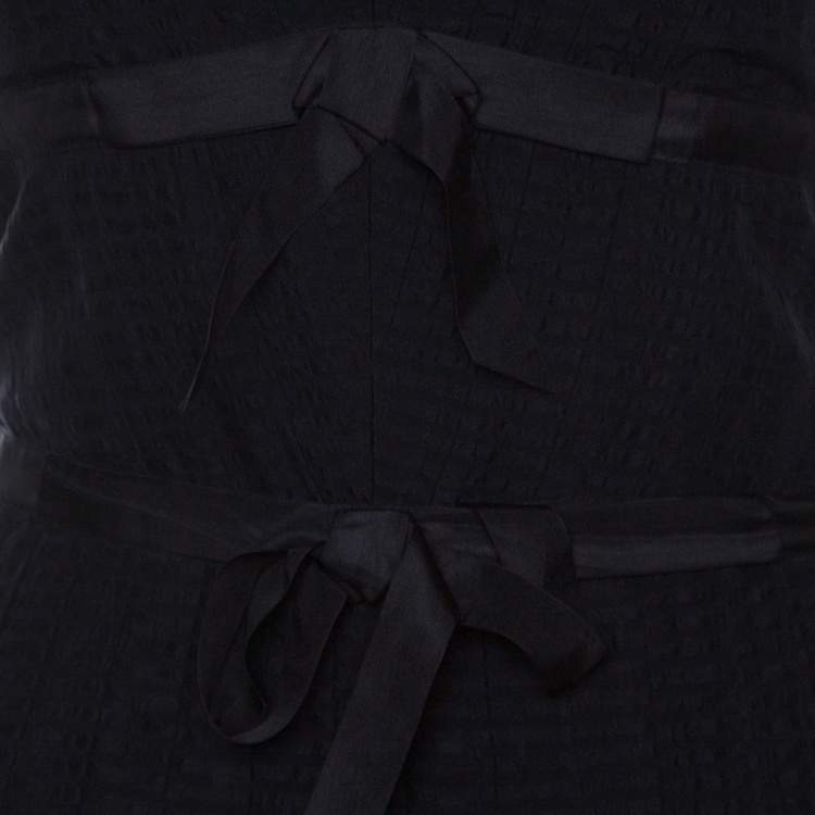 Pre Owned Marc by Marc Jacobs Black Textured Silk Bow Detail Pleated Strapless Dress M