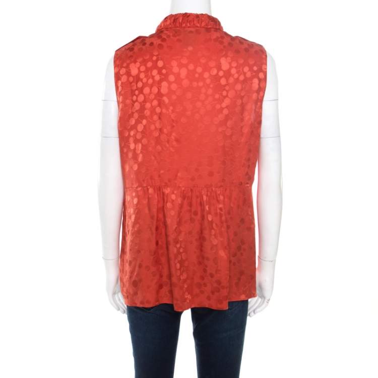 Pre Owned Marc by Marc Jacobs Red Wild Cherry Pattern Silk Jacquard Sleeveless Top M