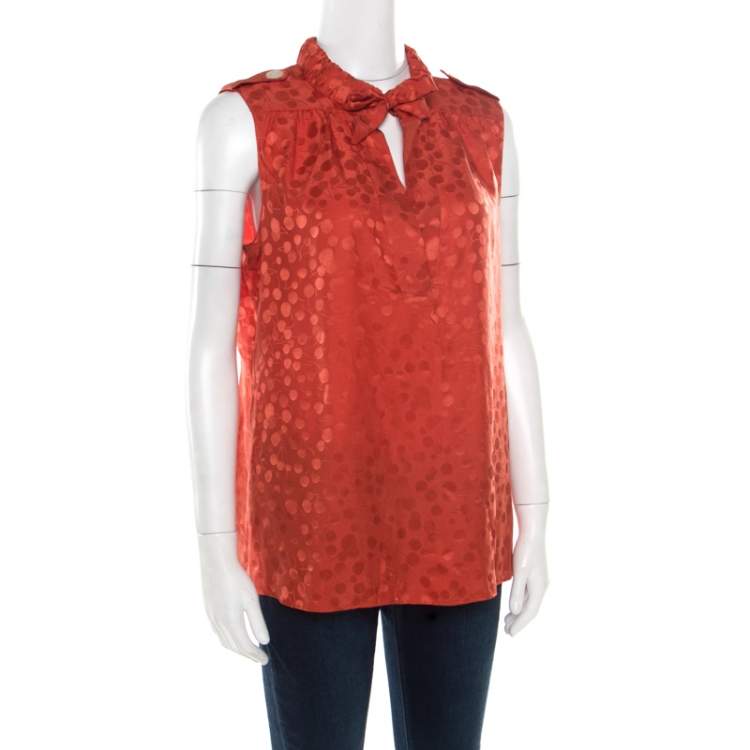 Pre Owned Marc by Marc Jacobs Red Wild Cherry Pattern Silk Jacquard Sleeveless Top M