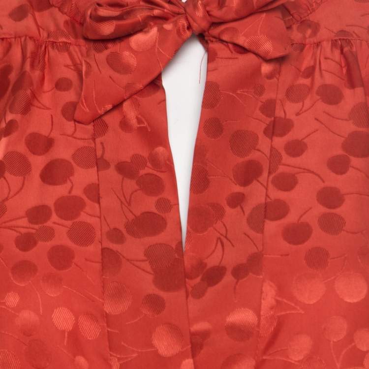 Pre Owned Marc by Marc Jacobs Red Wild Cherry Pattern Silk Jacquard Sleeveless Top M