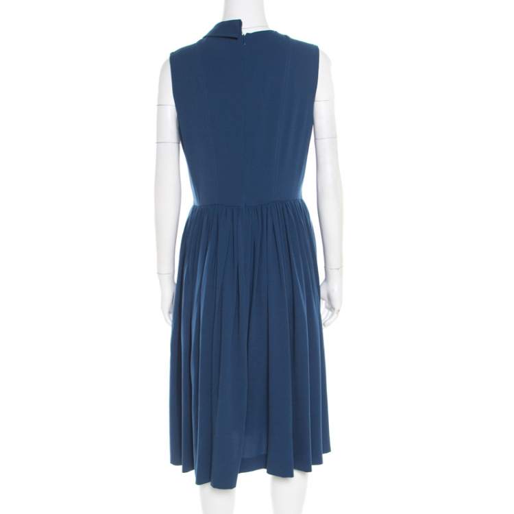 Pre Owned Marc by Marc Jacobs Deep Blue Half Collar Detail Crepe Yumi Dress S