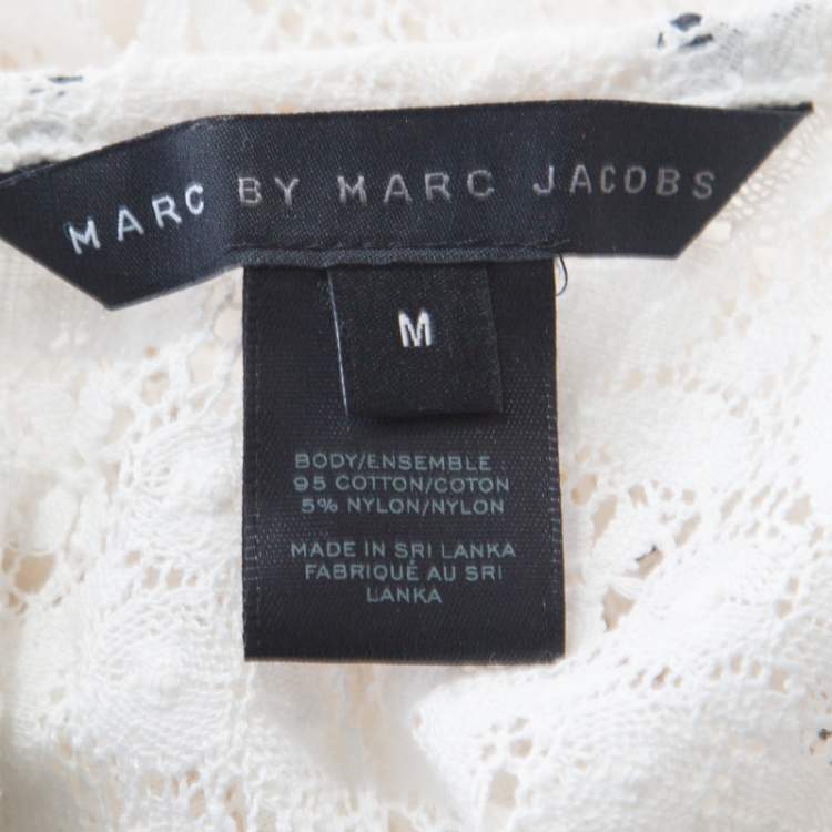 Pre Owned Marc by Marc Jacobs Off White Floral Lace Short Sleeve Top M