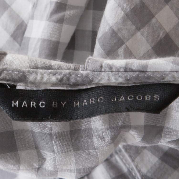 Pre Owned Marc by Marc Jacobs Grey and White Gingham Checked Cotton Sleeveless Shirt S
