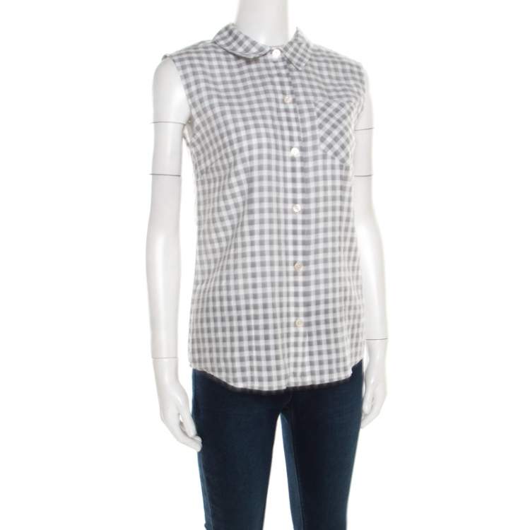Pre Owned Marc by Marc Jacobs Grey and White Gingham Checked Cotton Sleeveless Shirt S