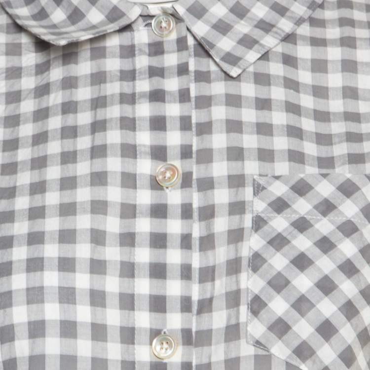 Pre Owned Marc by Marc Jacobs Grey and White Gingham Checked Cotton Sleeveless Shirt S