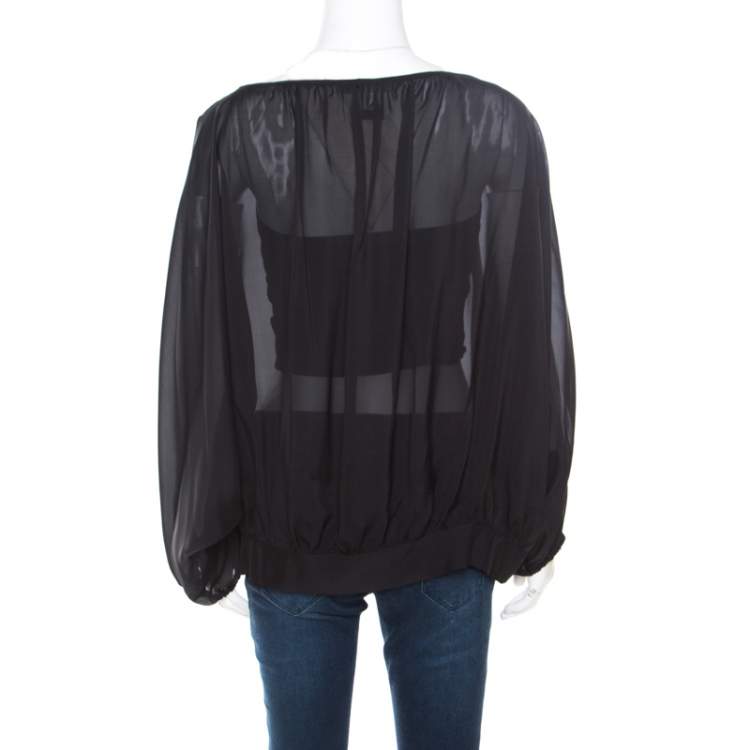 Pre Owned Marc by Marc Jacobs Black Sheer Silk Slit Batwing Sleeve Blouse M/L