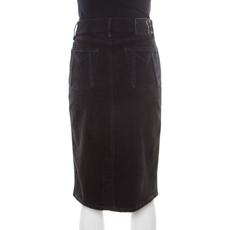 Pre Owned Marc by Marc Jacobs Black Washed Denim Slit Detail Skirt M