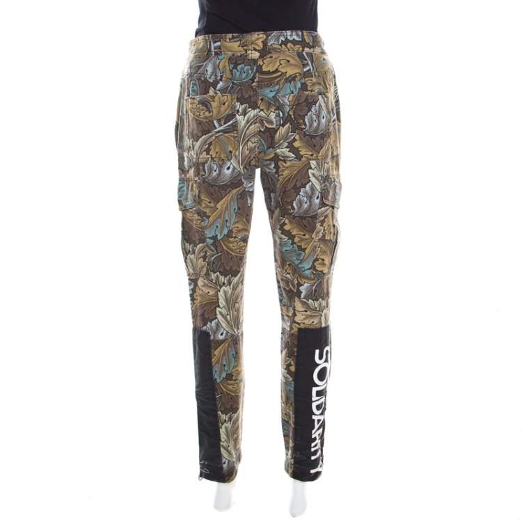 Pre Owned Marc by Marc Jacobs Elm Brown Acanthus Print Cotton Herringbone Tapered Cargo Pants S