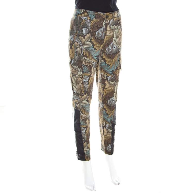 Pre Owned Marc by Marc Jacobs Elm Brown Acanthus Print Cotton Herringbone Tapered Cargo Pants S