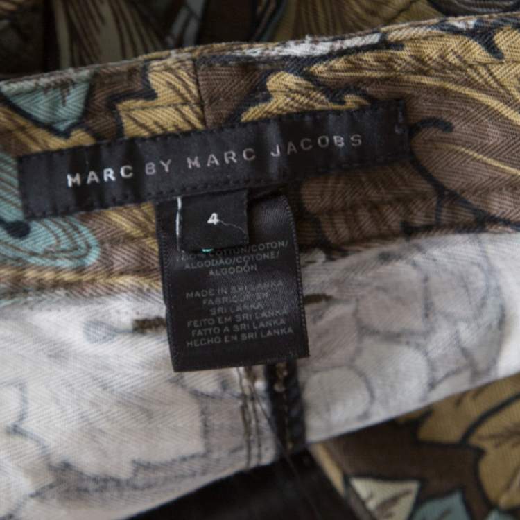 Pre Owned Marc by Marc Jacobs Elm Brown Acanthus Print Cotton Herringbone Tapered Cargo Pants S