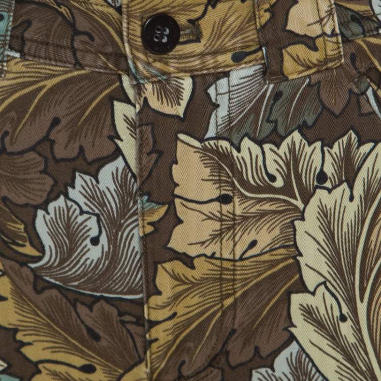 Pre Owned Marc by Marc Jacobs Elm Brown Acanthus Print Cotton Herringbone Tapered Cargo Pants S
