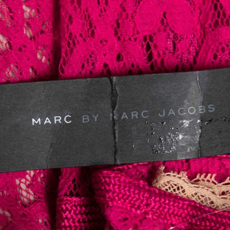 Pre Owned Marc by Marc Jacobs Strawberry Daiquiri Floral Lace Paneled Leila Dress S