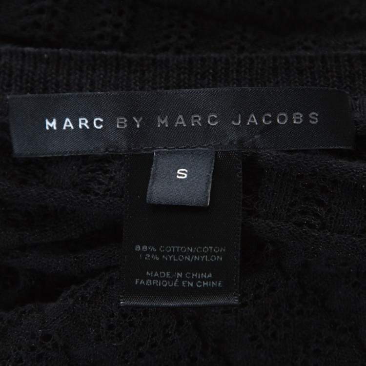 Pre Owned Marc by Marc Jacobs Black Perforated Knit Cotton Blend Button Front Cardigan S