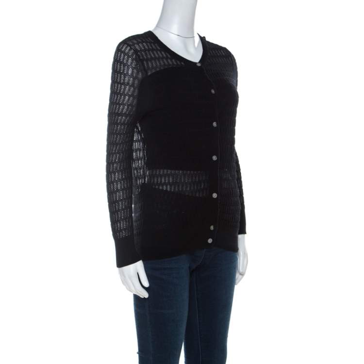 Pre Owned Marc by Marc Jacobs Black Perforated Knit Cotton Blend Button Front Cardigan S