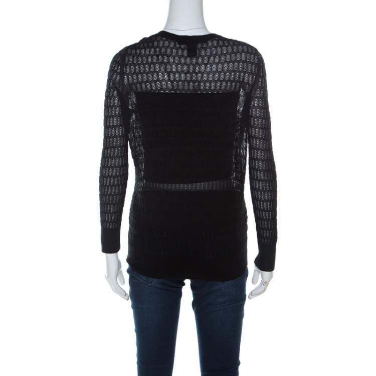 Pre Owned Marc by Marc Jacobs Black Perforated Knit Cotton Blend Button Front Cardigan S