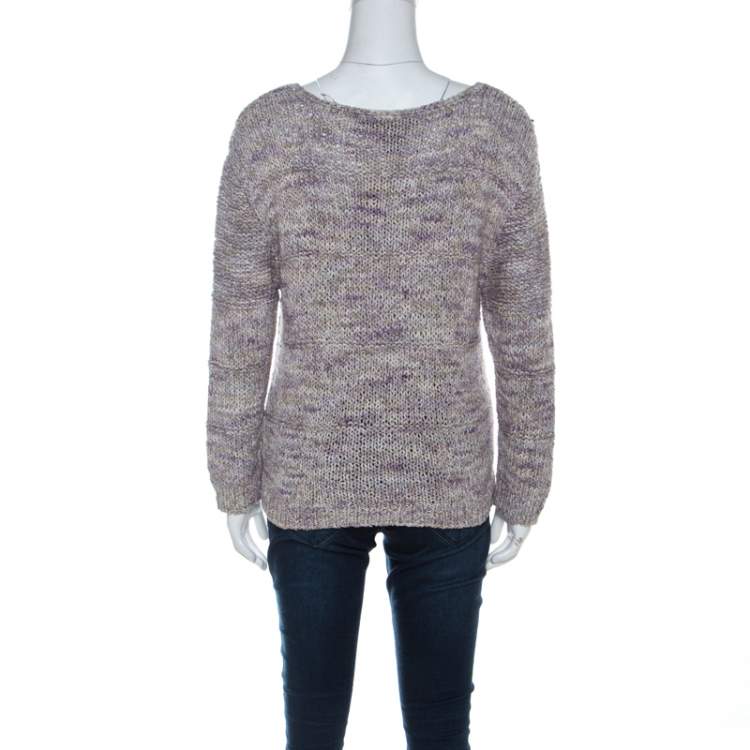 Pre Owned Marc by Marc Jacobs Grey & Purple Cotton Blend Hand Knit Sweater M