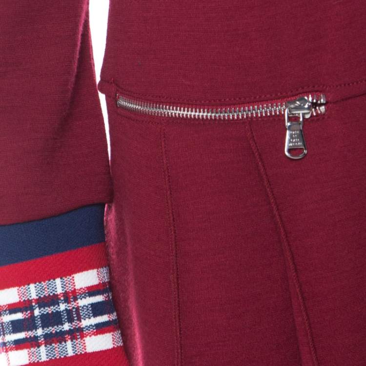 Pre Owned Marc by Marc Jacobs Burgundy Wool Drop-Waist Back Button Detail Dress S
