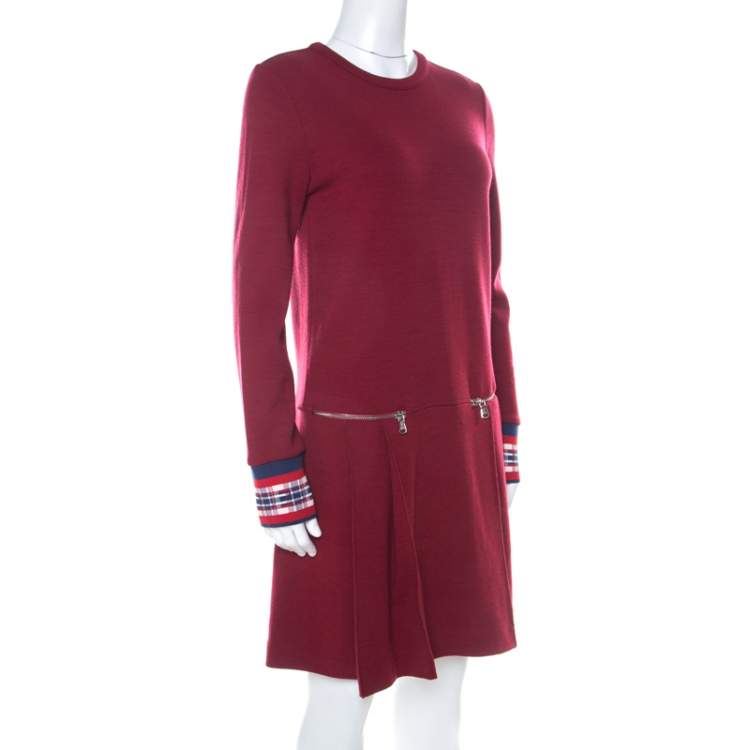 Pre Owned Marc by Marc Jacobs Burgundy Wool Drop-Waist Back Button Detail Dress S