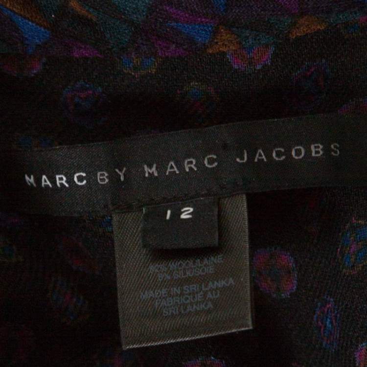 Pre Owned Marc by Marc Jacobs Multicolor Wool & Silk Blend Mixed Print Puff Sleeve Polo Shirt L