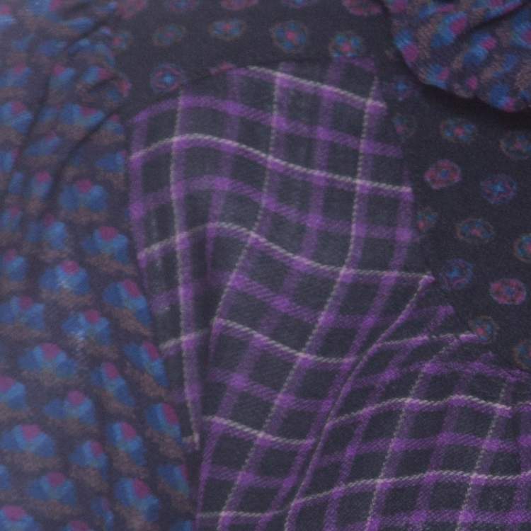 Pre Owned Marc by Marc Jacobs Multicolor Wool & Silk Blend Mixed Print Puff Sleeve Polo Shirt L