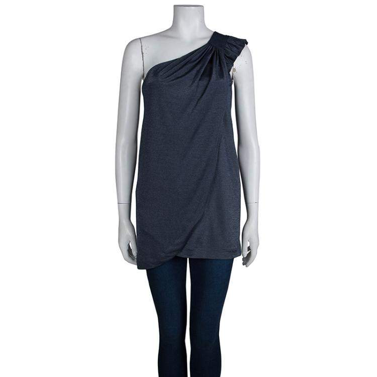 Pre Owned Marc by Marc Jacobs Blue Knit Draped One Shoulder Top XS