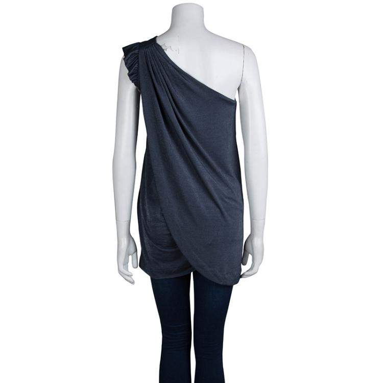 Pre Owned Marc by Marc Jacobs Blue Knit Draped One Shoulder Top XS