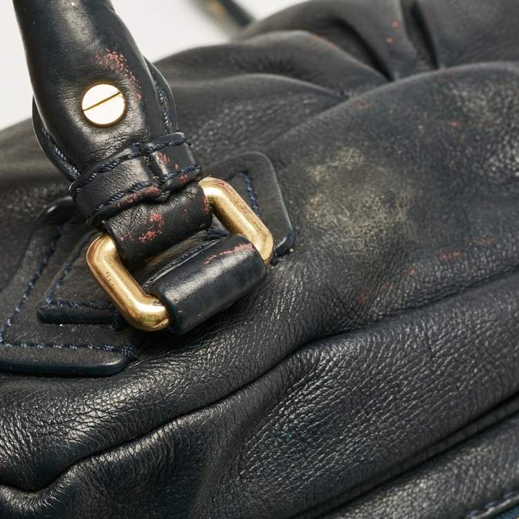 Pre Owned Marc by Marc Jacobs Navy Blue Leather Classic Q Baby Aidan Satchel
