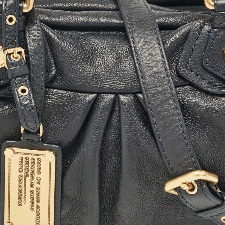 Pre Owned Marc by Marc Jacobs Navy Blue Leather Classic Q Baby Aidan Satchel