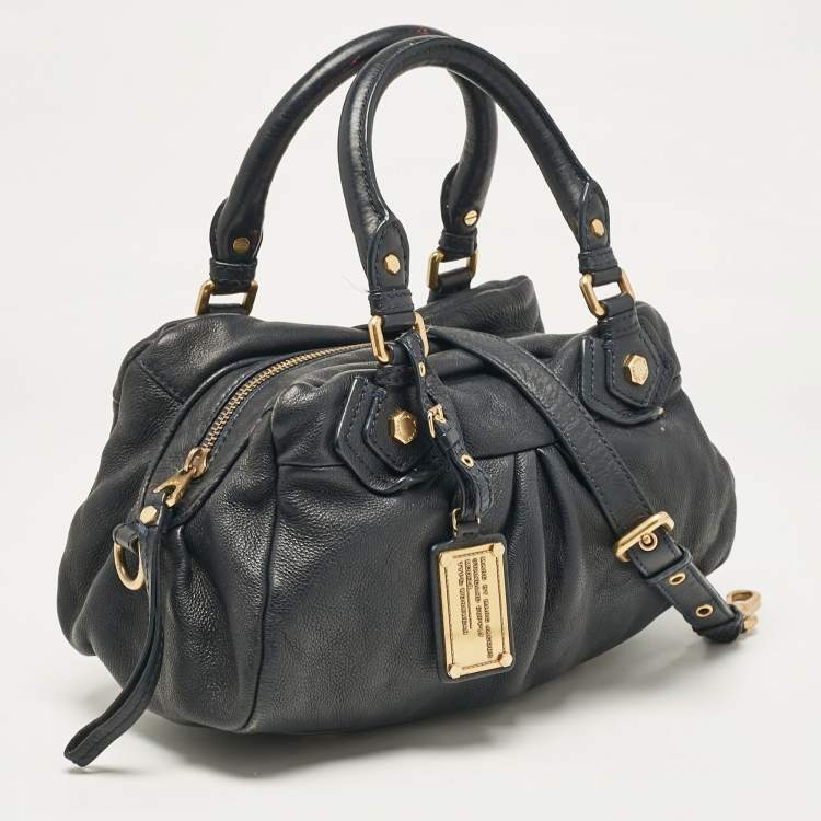 Pre Owned Marc by Marc Jacobs Navy Blue Leather Classic Q Baby Aidan Satchel